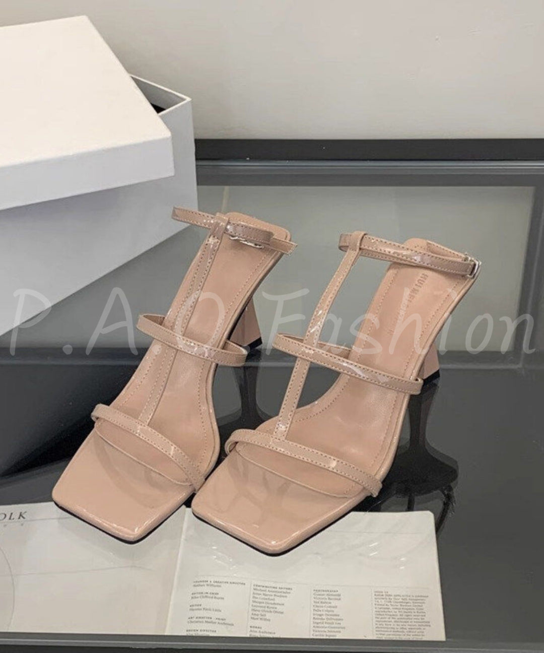 Square-Toe T-Strap Heeled Sandals