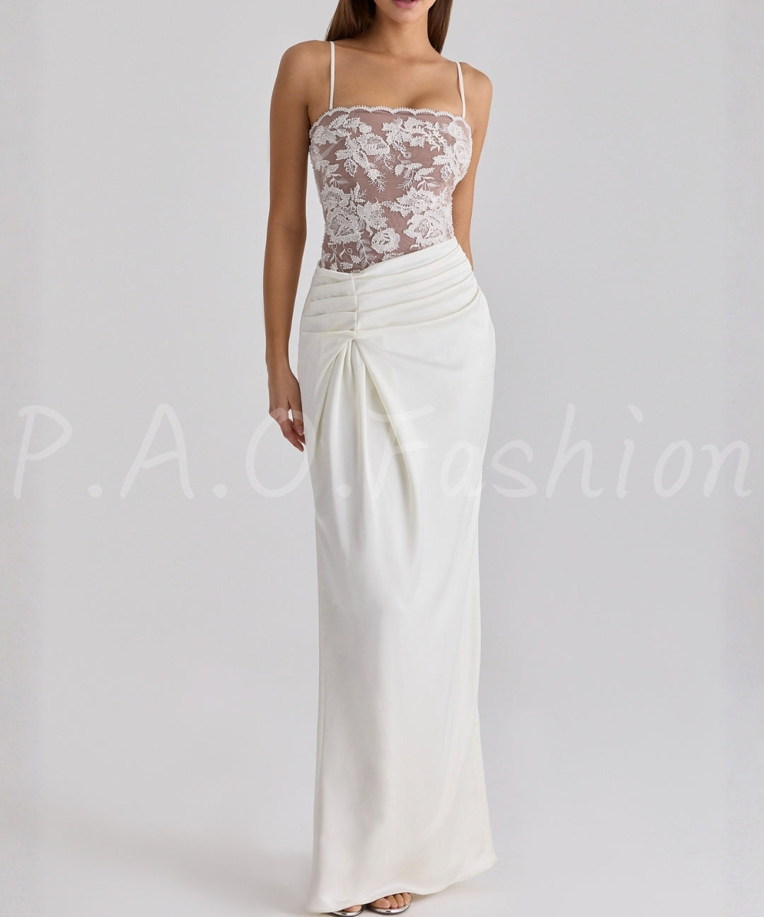 Lace & Satin Splice Evening Dress[Available Now]