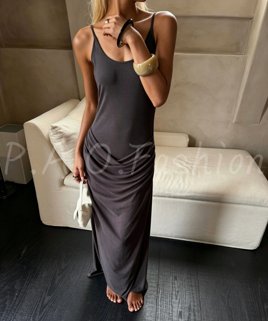 Twist-Detail Backless Maxi Dress