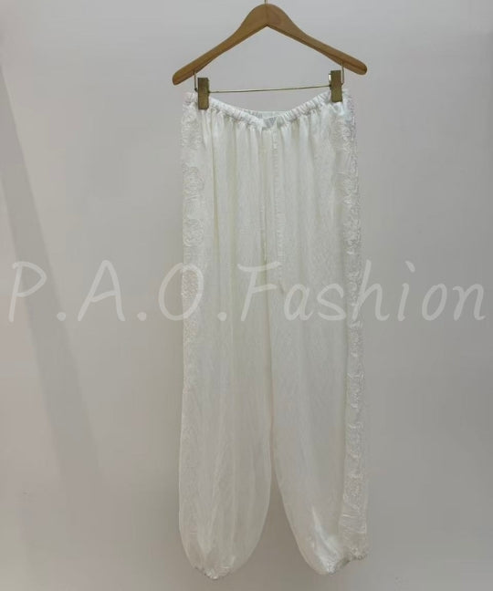 Embroidered Lace Top & Wide-Leg Pants Set[Available Now]