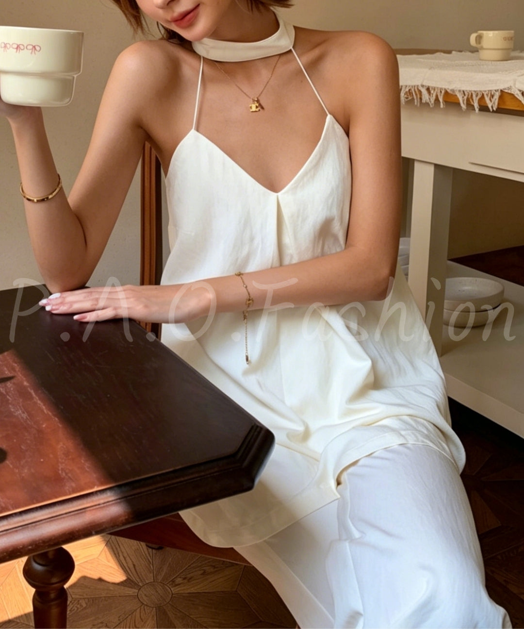 Halter V-Neck Top & Wide-Leg Pants Set[Available Now]