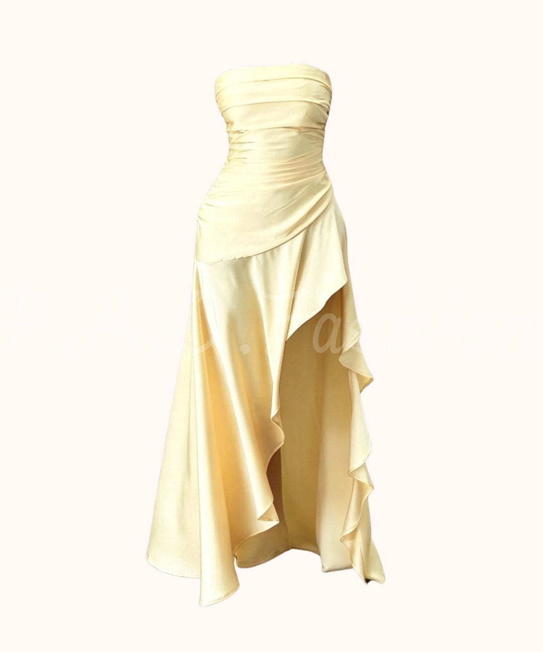 Satin Strapless Asymmetric Slit Dress[Available Now]