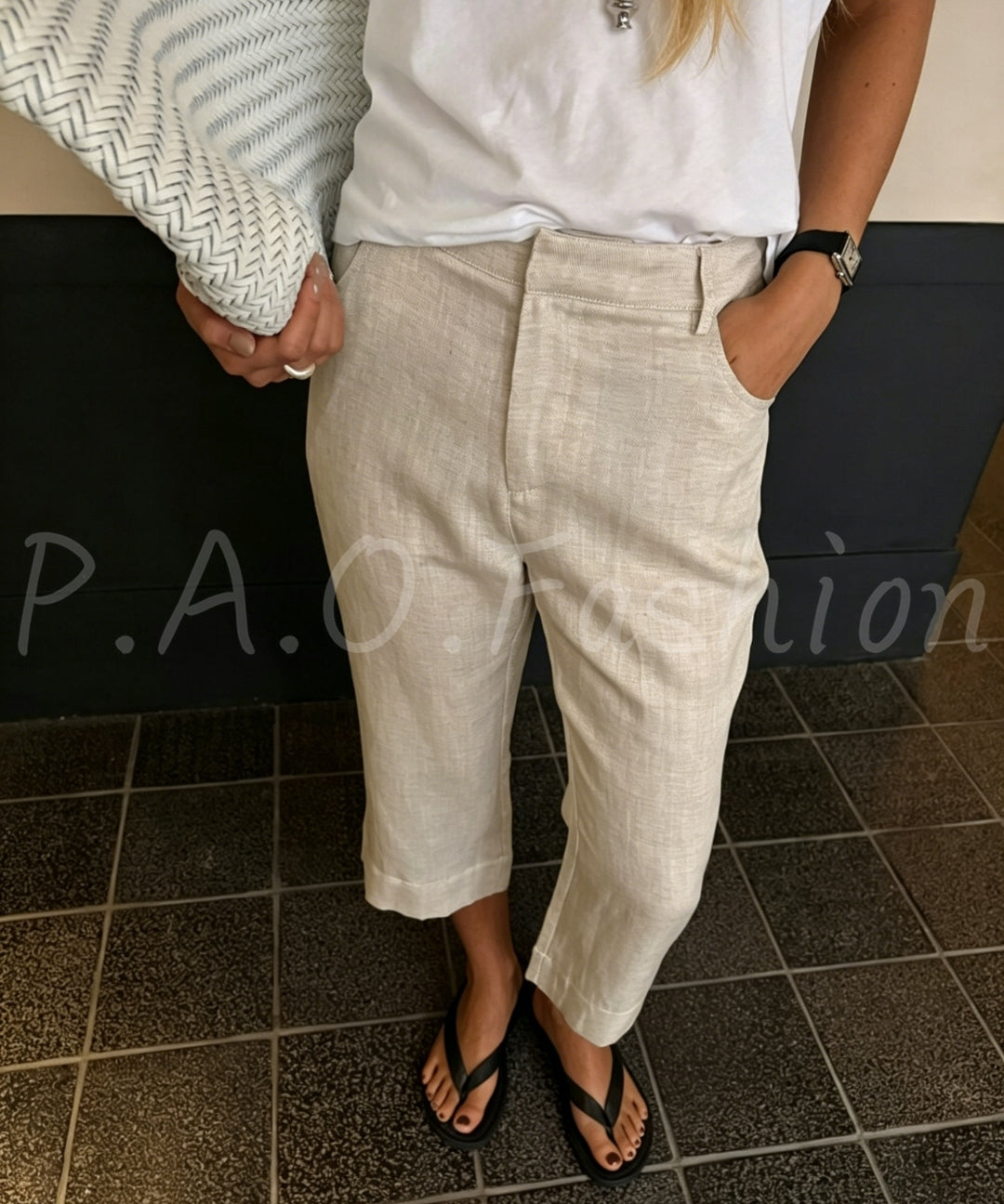Lyocell Linen Blend Cropped Straight-Leg Pants