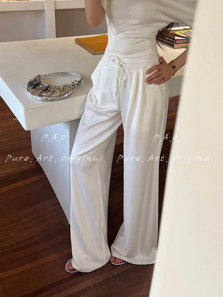 Asymmetric Waist-Snatched Wide-Leg Set