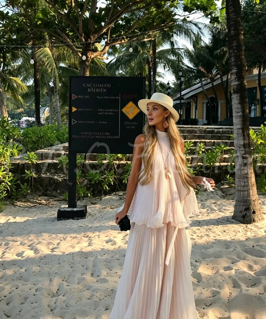 Pleated Sleeveless Top & Flowing Maxi Skirt Two-Piece Set