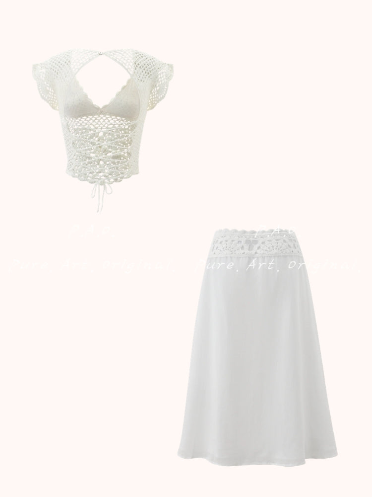 CROCHET & LACE HALTER SKIRT SET