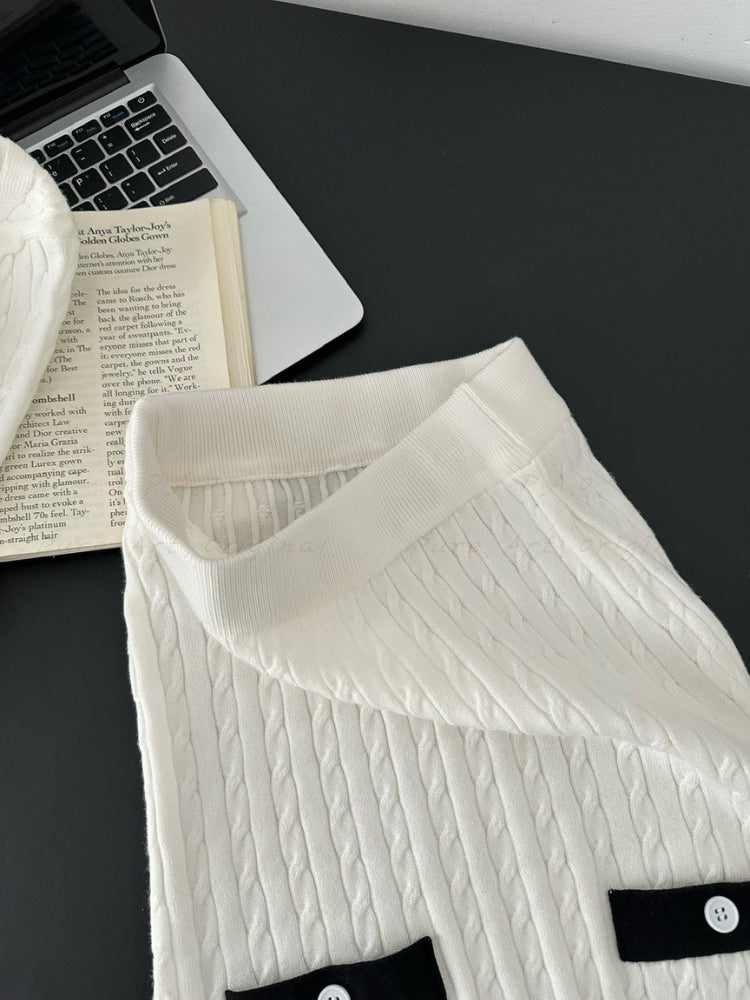 Contrast Bow Knit Cardigan & Mini Skirt Two-Piece Set