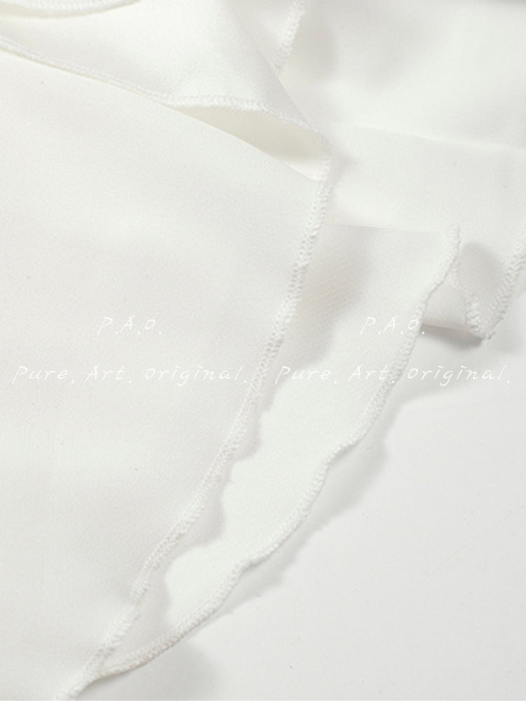 White Asymmetrical Ruffle Chiffon Dress