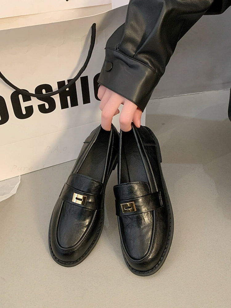 British-Style Vintage PU Leather Loafers