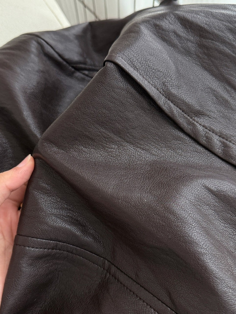 Notched Collar Leather-Style Jacket