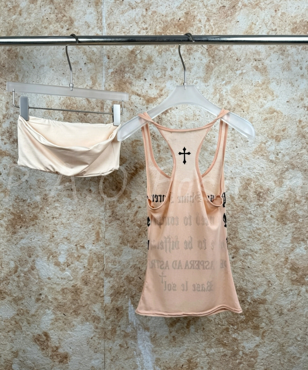 Flocked Letter Mesh Tank + Bandeau Set[Available Now]