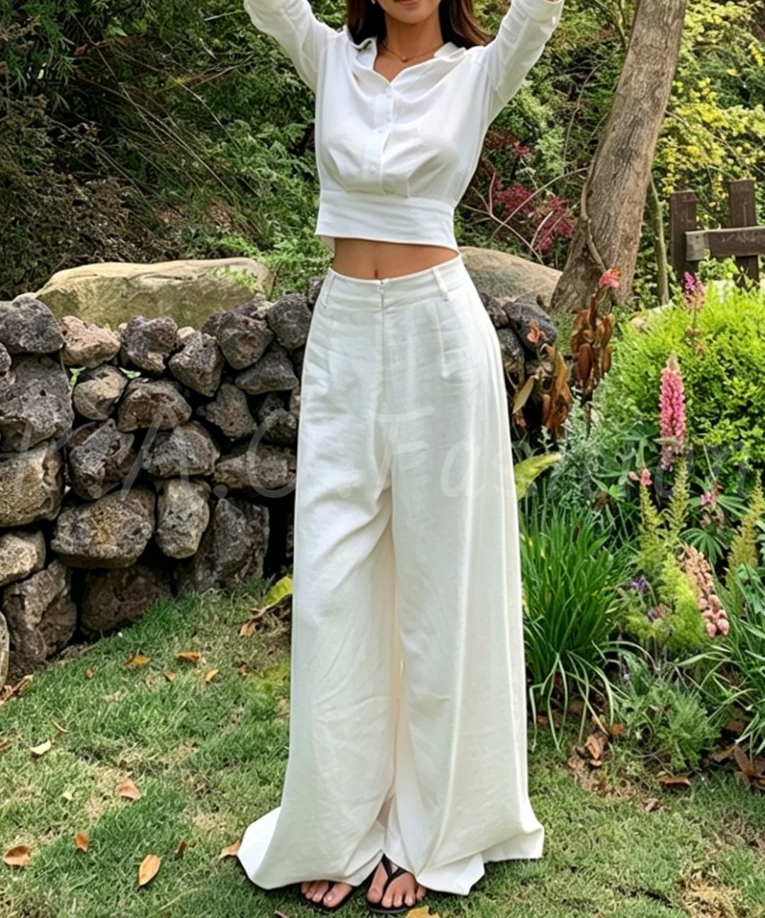Tie-Back Shirt & Wide-Leg Pants Set