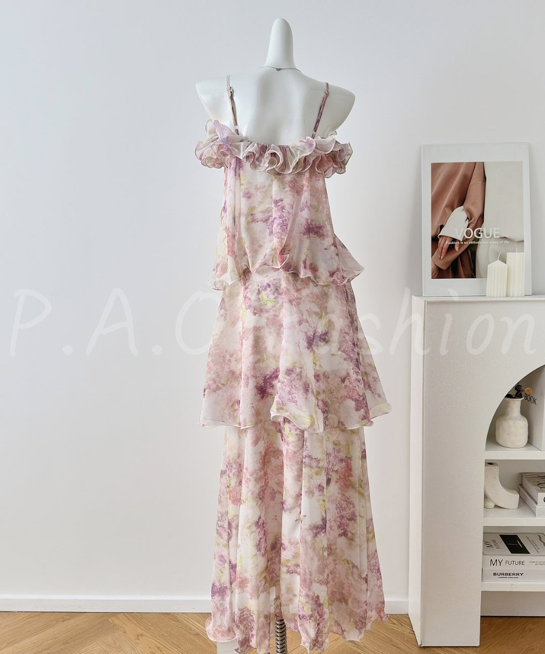 Lavender Ombre Floral Tiered Chiffon Maxi Dress[Available Now]