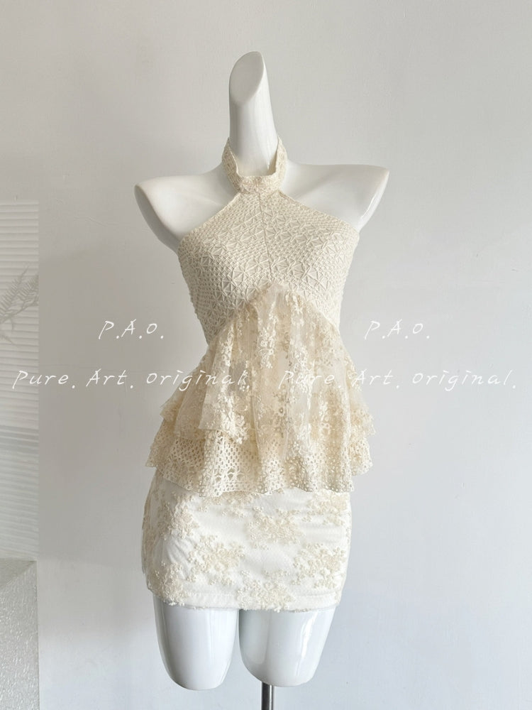 LACE HALTER TOP & SKIRT SET