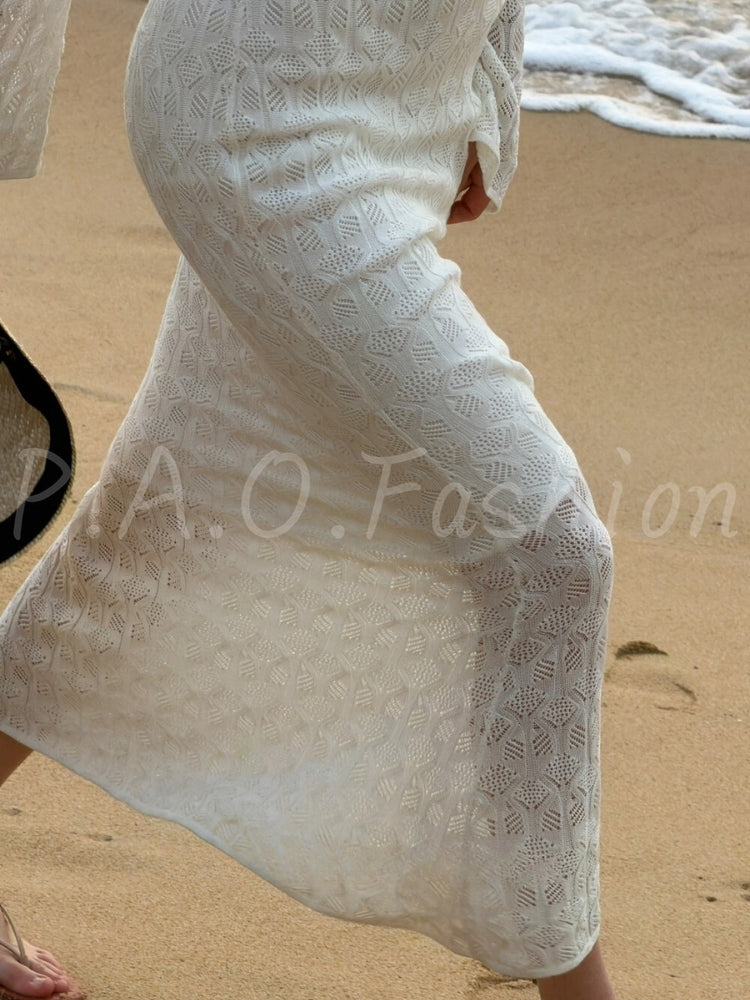 Open-Knit Bodycon Maxi Dress