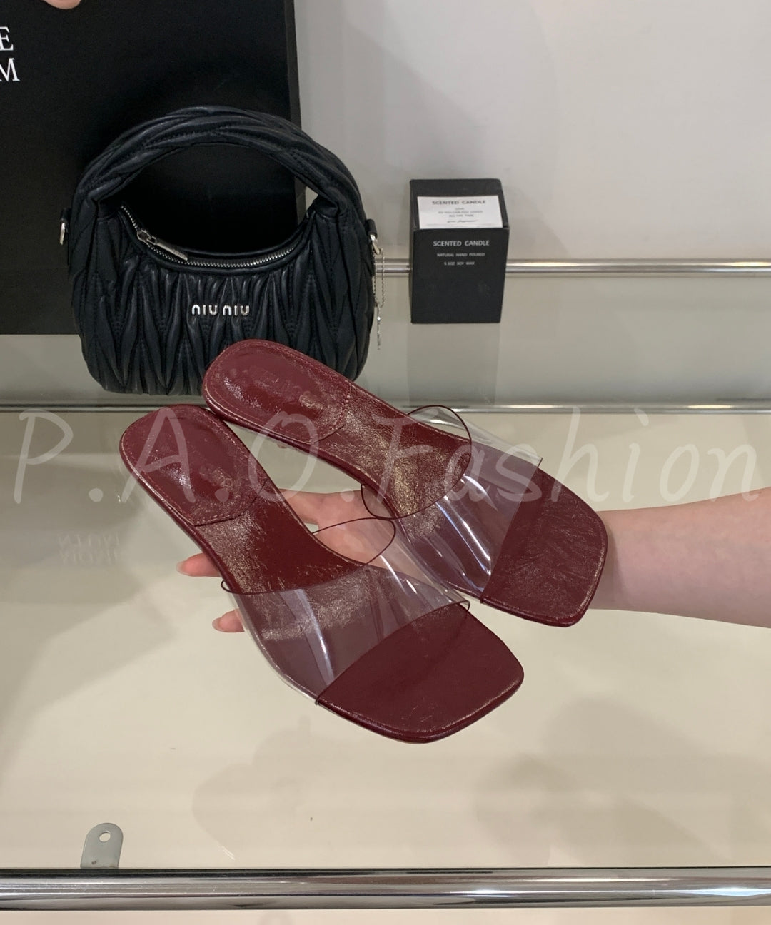 Clear Strap Low Heel Slide Sandals