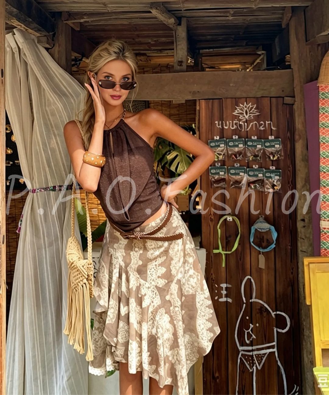 Sparkle Halter Top & Asymmetric Printed Maxi Skirt Set
