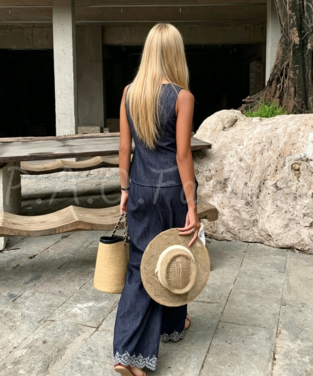 Lace Square-Neck Vest + Wide-Leg Pants Set[Available Now]