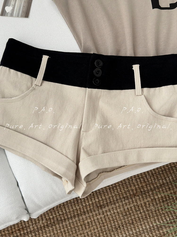 Colorblock Low‑Rise Denim Shorts