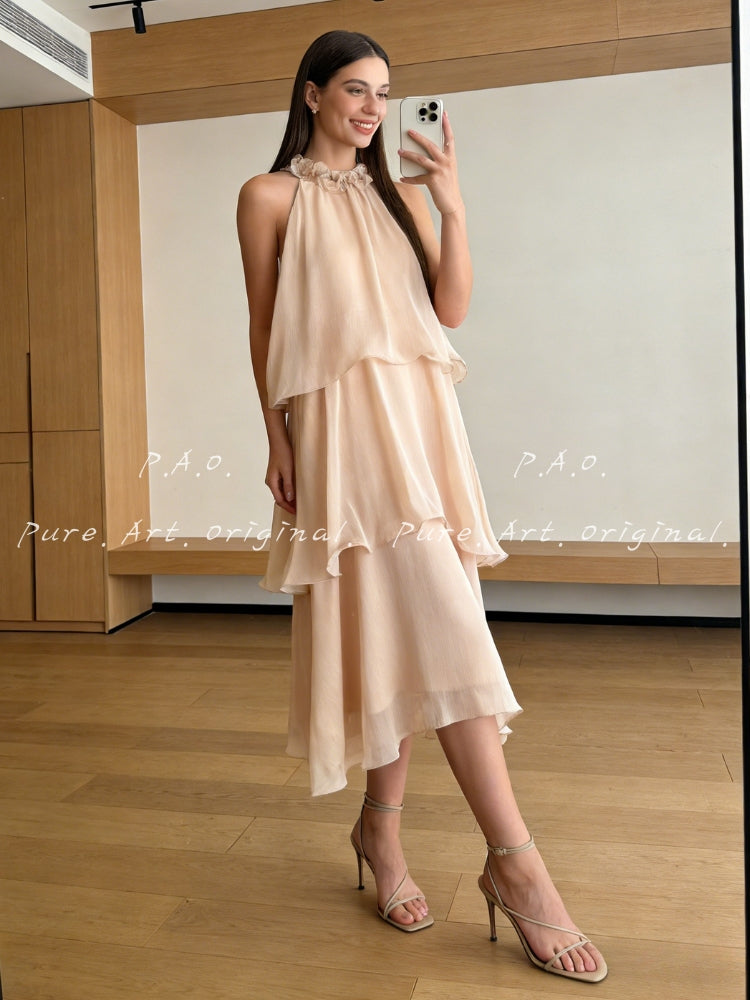 ISLA FLORAL HALTER RUFFLE MAXI DRESS