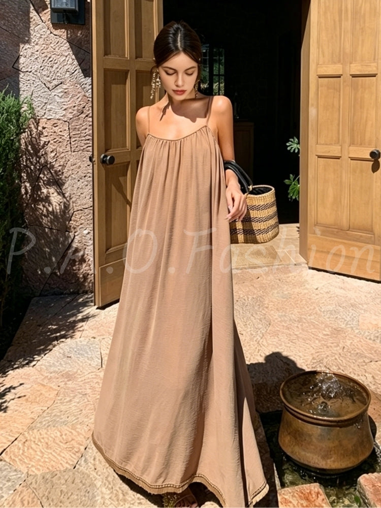 Relaxed Halter Open-Back Resort Maxi Dress