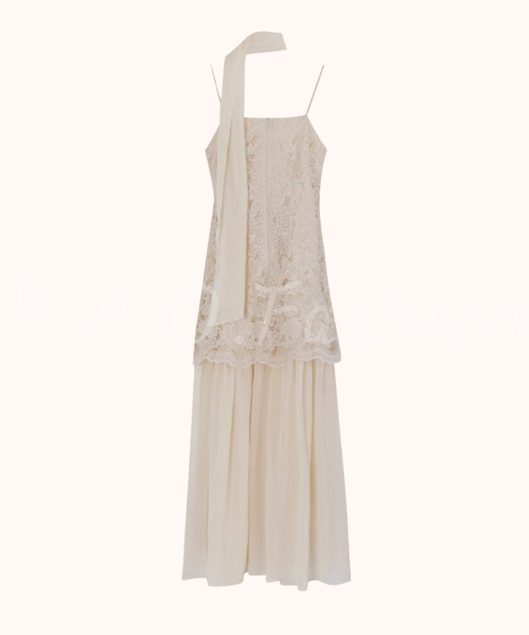 Lace Panel Slip Dress with Chiffon Scarf