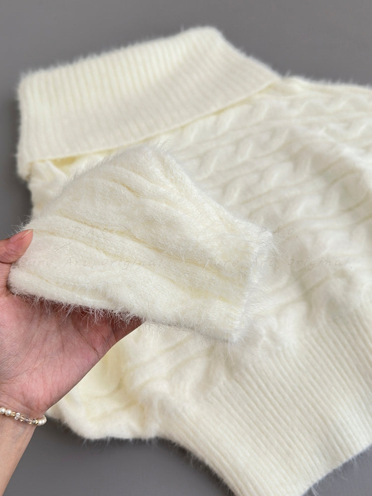 Off-Shoulder Slouchy Cable Knit Sweater