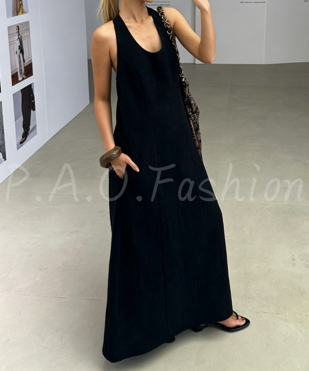 Minimal Braided Halter Linen Dress