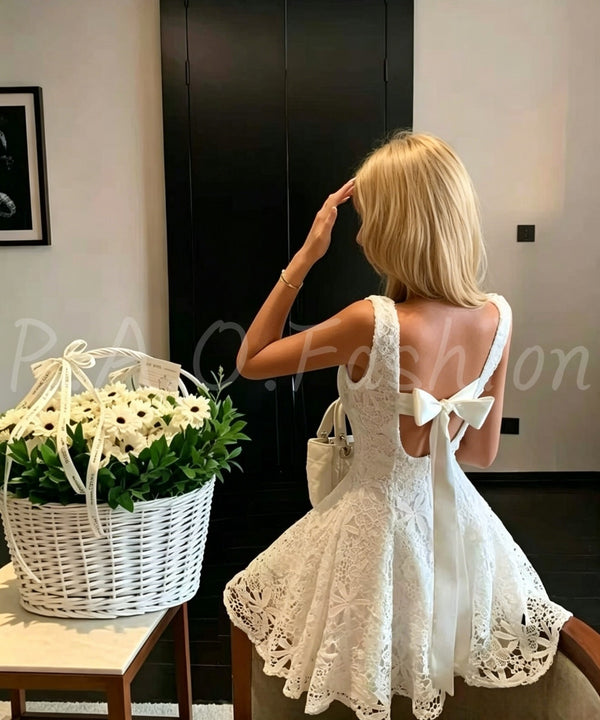 Romantic Lace Bow-Back A-Line Mini Dress