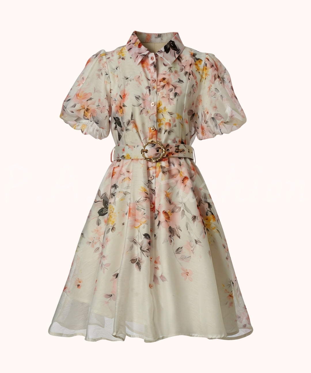 Garden Print Puff Sleeve Waist Dress[Available Now]