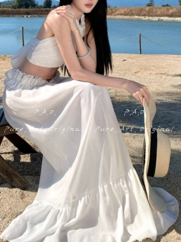 LUMIÈRE HALTER RUFFLE TWO-PIECE MAXI SET