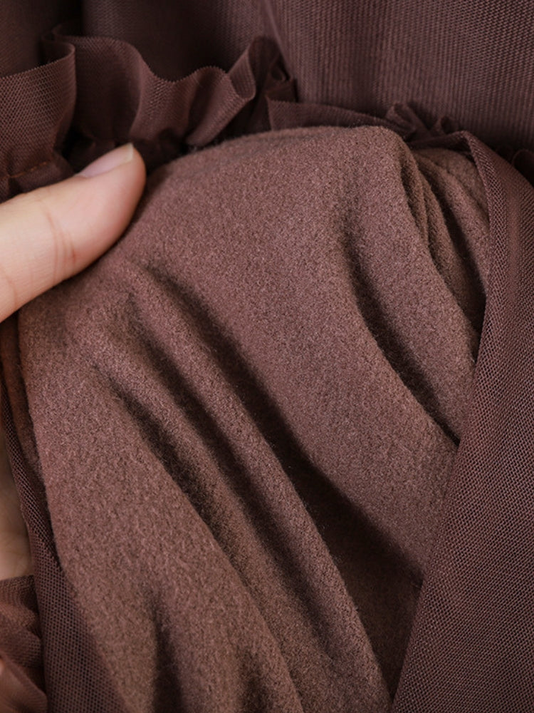 Ruffled Mesh Panel Midi Skirt