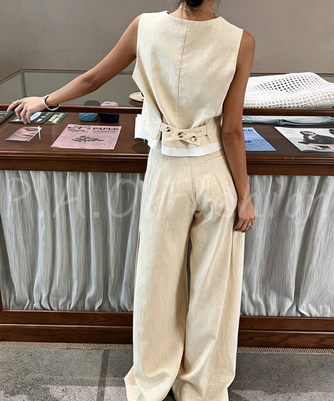 Ramie-Cotton Blend Vest & Wide-Leg Pants Set[Available Now]