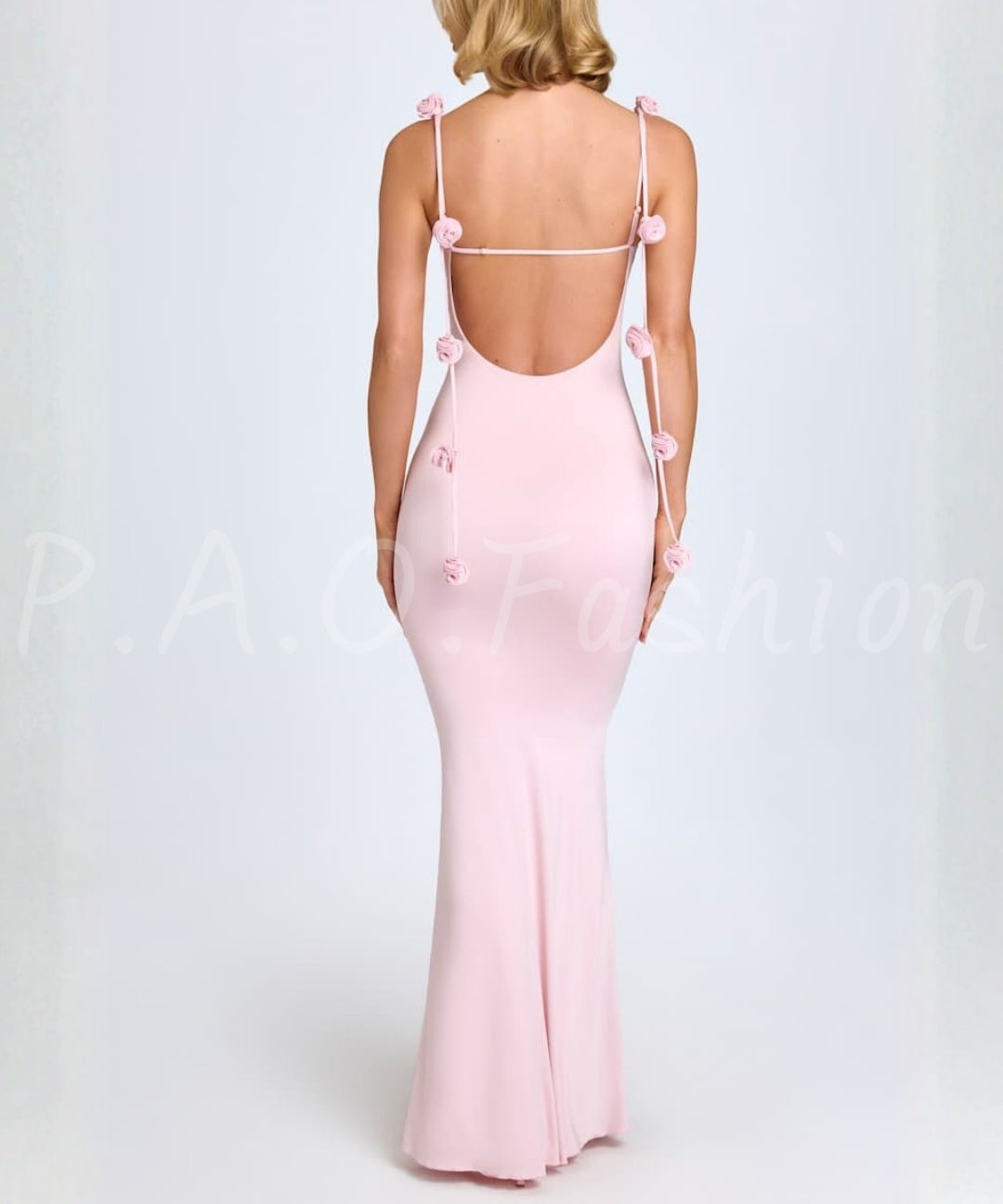 3D Rose Backless Bodycon Maxi Dress[Available Now]