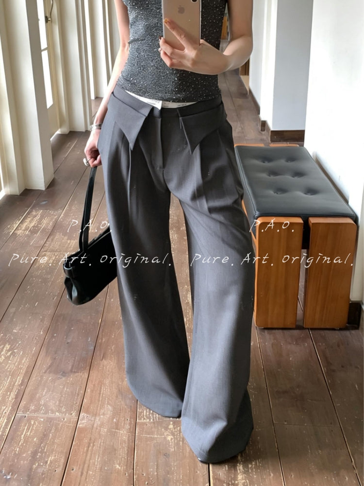Contrast Fold-Over Wide-Leg Pants