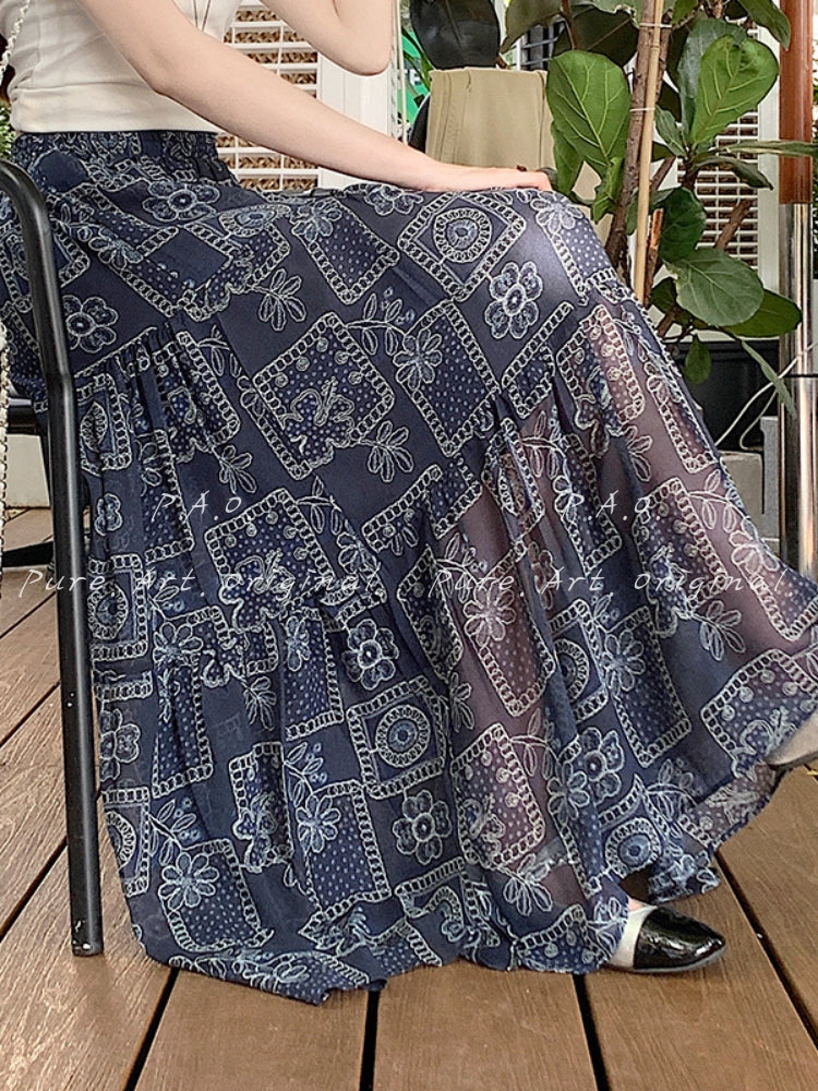 Boho Printed Tiered Maxi Skirt
