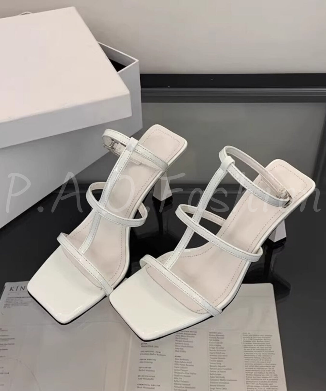 Square-Toe T-Strap Heeled Sandals