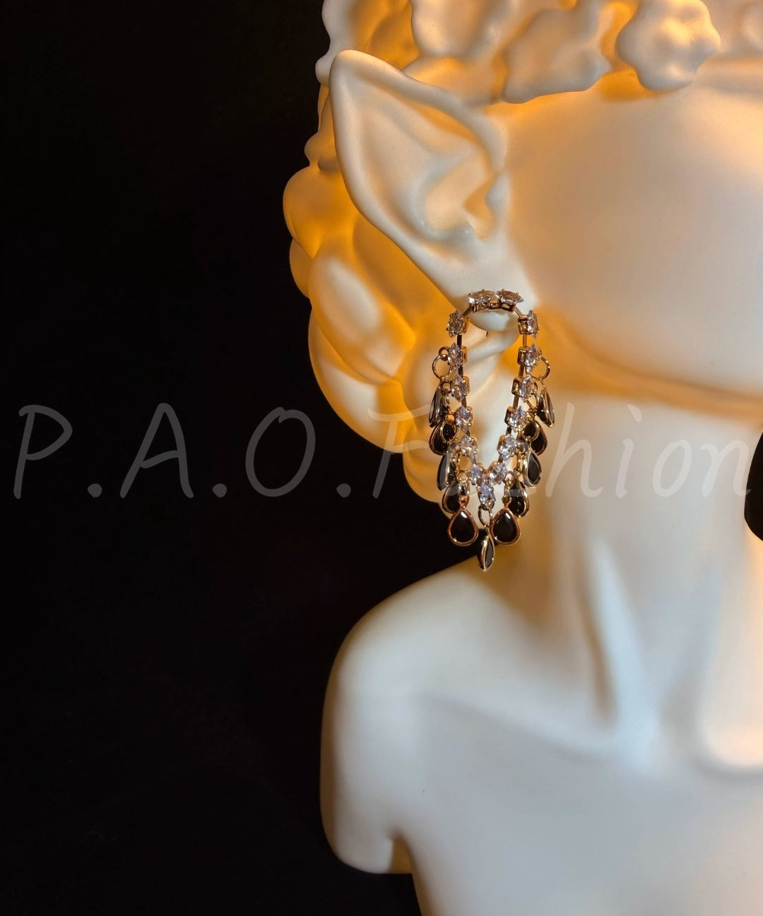 Vintage Geometric Onyx Veil Earrings