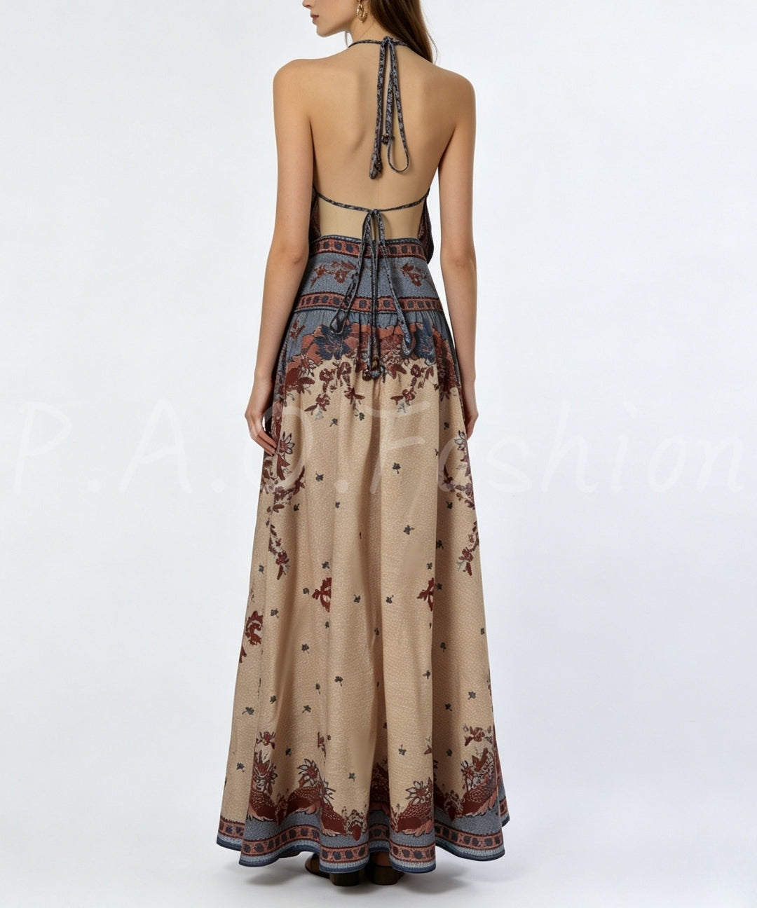Bohemian Print Halter Maxi Dress[Available Now]