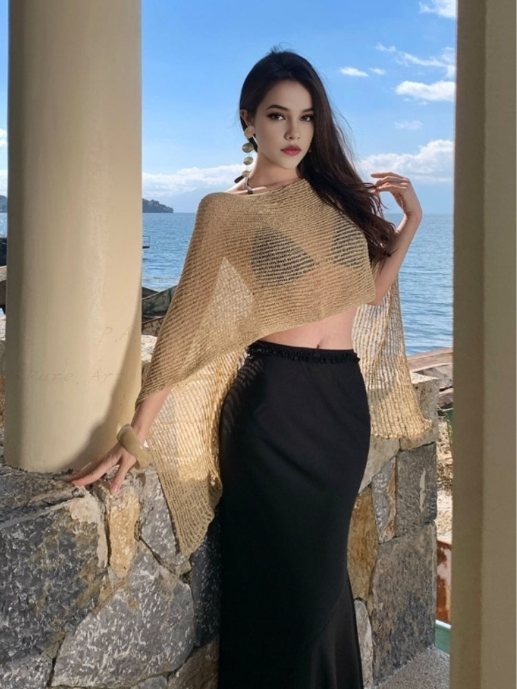 Gold Knit Sheer Cover-Up Top