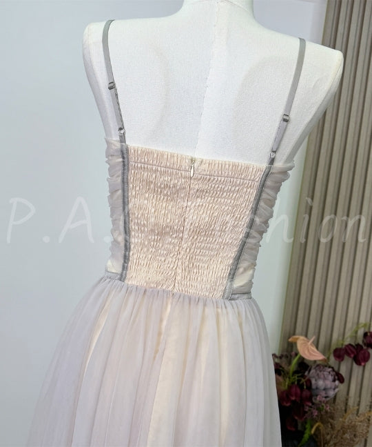 Tulle Midi Dress with Bow Detail