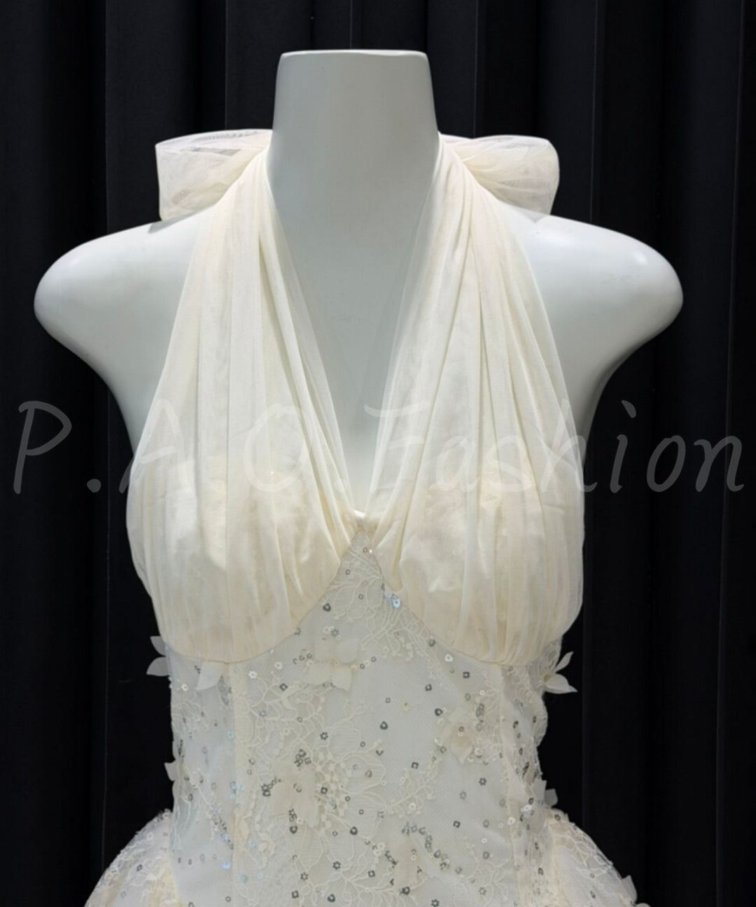 Halter Bow Sequin Lace Mini Dress[Available Now]