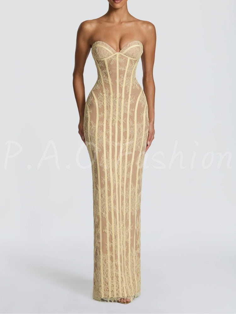 Lace Corset Strapless Mermaid Gown