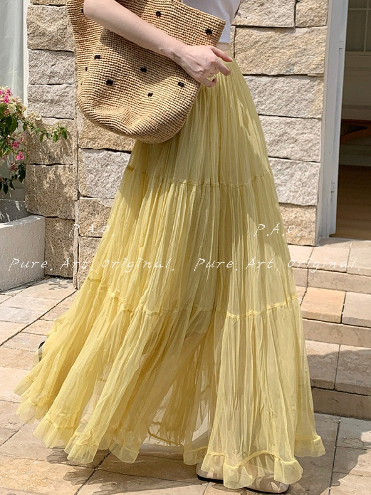 French Tiered Tulle Maxi Skirt