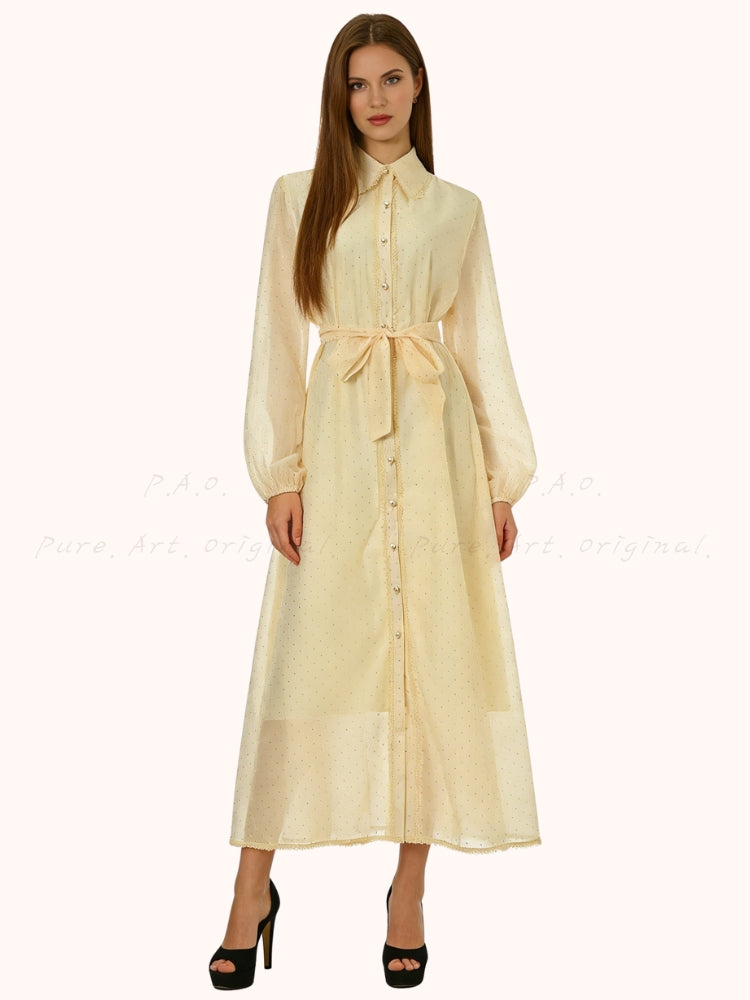 Rhinestone Organza Trim Tie-Waist Maxi Dress