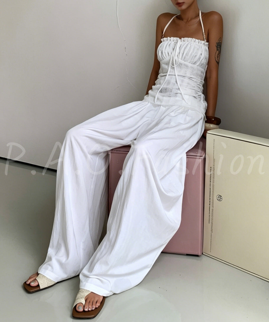 Lace Halter Ruched Tank Top[Available Now]