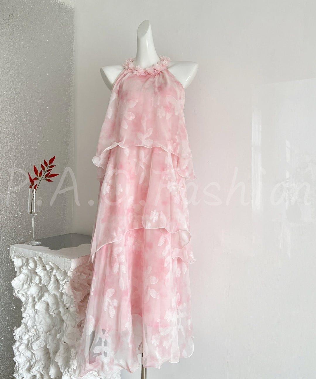 Blush Ombre Floral Halter Tiered Maxi Dress[Available Now]