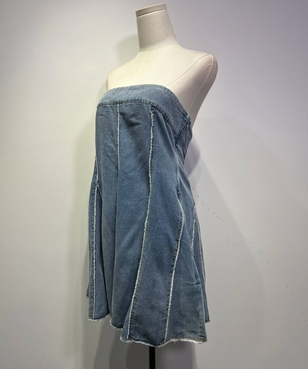 Vintage Frayed Tube Denim Mini Dress