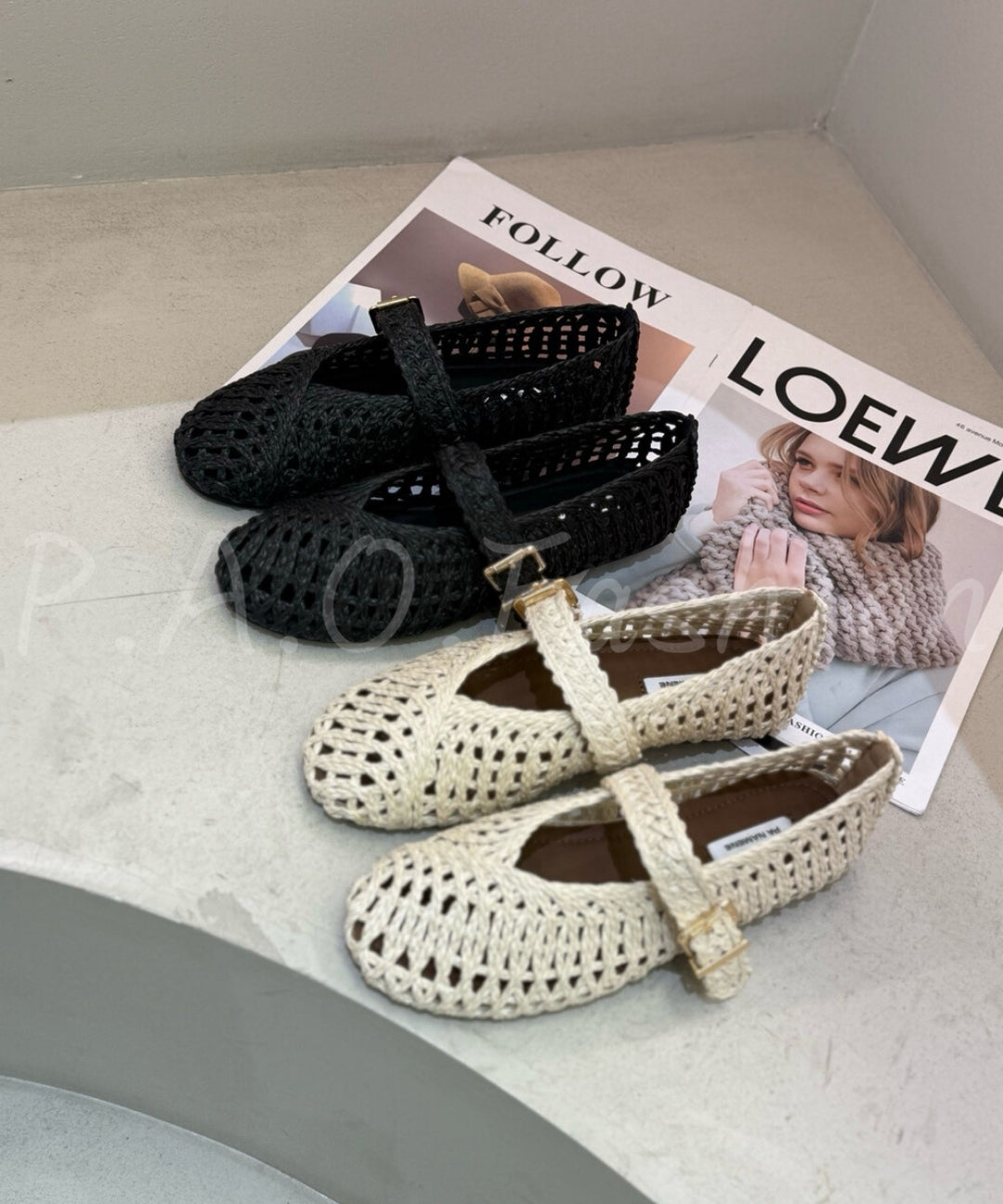 Woven Cut-Out Mary Jane Flat Sandals