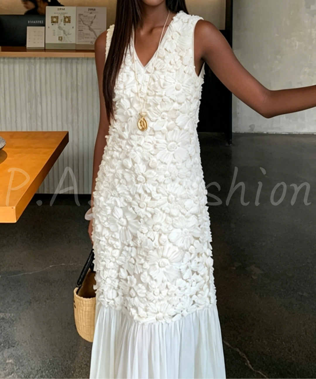 3D Floral Sleeveless Maxi Dress